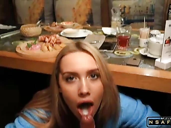 Public Blowjob Under The Table In The Restaurant Cum In Mouth Luxury Girl