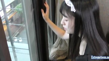 Akemi Cosplay Virgin Rammed Uncensored In A Window With Trains Passing By Creampie
