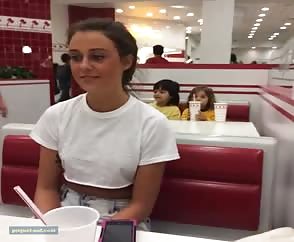Pretty Teen Tricked Tits Flash In The McDonald's