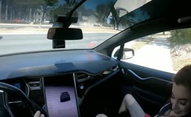 Hot Taylor Jackson Fucking With Boyfriend In Tesla Car Riding On Autopilot