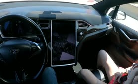 Hot Taylor Jackson Fucking With Boyfriend In Tesla Car Riding On Autopilot