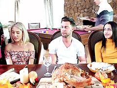 Slutty Stepsisters Turn Family Dinner Into Hot Threesome On Table