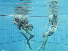 Slim Euro Girls Lada And Anna Swim Naked In A Pool