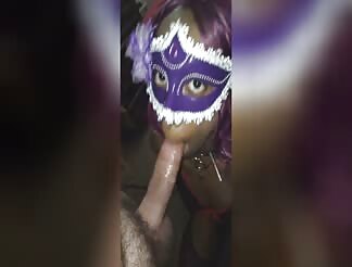 PURPLE HAIRED EBONY SUCKS EVERYTHING OUT
