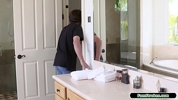 Busty Stepmom Helps Stepson With Hard On