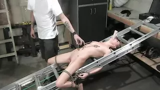 Bound To Ladder, Skinny Babe Is Suffering From Torture