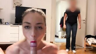 My Mom Caught Me Giving A Blowjob To My Boyfriend. We Were Talking And She Watched And He Cum.