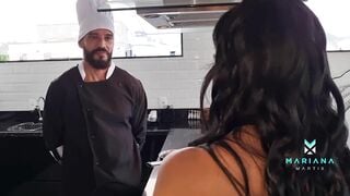 Cuckold Woman Receives A Call From Her Husband When She Is Fucking With The Chef   Mariana Martix