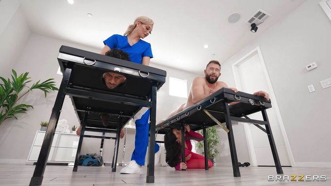 Spa Table Milking Turns Into Wet Threesome