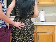 Crystal Lust Indulges In A Steamy Kitchen Encounter With Her Stepson, Showcasing Her Ample Assets In A Tantalizing Display Of Passion.