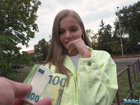 Slutty Blonde Is Pleasing A Fat Cock Public Agent For Money Outdoors