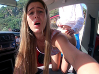 Horny Blonde Teen Gets Fucked Hard In The Car On Public Parking