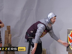 Sexy Busty Brunette Hottie Uses A Pillory To Cuck Her BF Fucking With A Medieval Museum Employee