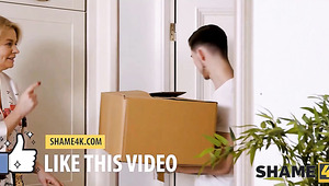Mature Blonde Having Sex With A Youthful Courier While Husband Is Not At Home