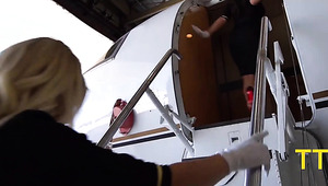 Hot Flight Attendants Provide Special Service To VIP Client On A Private Jet