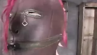 Gimp Mask Hottie Tortured Next To Her Slave Buddy