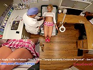 Blonde Coed Is So Silly That She Doesn’t Understand That The Gynecologust Just Masturbates Her Pussy, Not Examines
