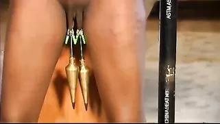 Gorgeous Ebony With Huge Black Tits And Weights On Her Vaginal Lips