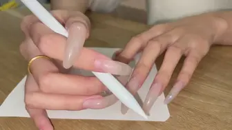 #163   Long Natural Nails Playing With Pen