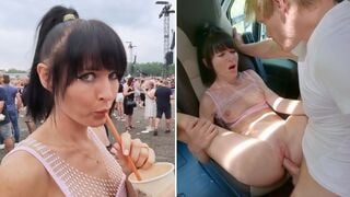 Festival Girl Fucked Hard In Campervan!!! Double CUM To Huge Squirting Pussy