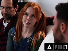 Slim Tiny Redhead Gal Gets Spit Roasted And DP Ed By Her Perv Stepdad And A Social Worker In Hot MMF