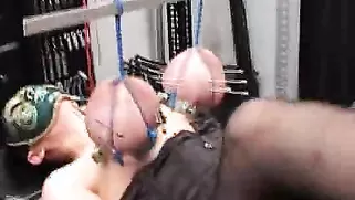 Brutal Master Impales Her Huge Boobies With Long Metal Needles