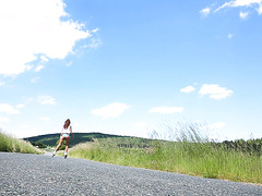 Sabrisse Roller Skates And Poses Naked On A Green Meadow