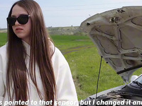 Slim Brunette Cutie Let Me Fuck Her Hard & Creampie Her Tender Pussy To Reward Me For Fixing Her Car