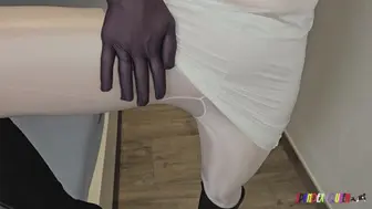 SpandexQueen Sucks Dick, Comes Twice In Her White Spandex Leggings And Drains His Balls On Her Mask