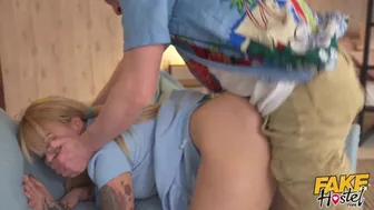 Fake Hostel   Mormon Girl With MASSIVE BOOBS Wets Her Panties With Pussy Juice
