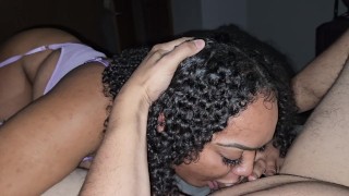SEXY THICK EBONY DEEPTHROATS MY WHITE COCK AND TAKES A HUGE CREAMPI
