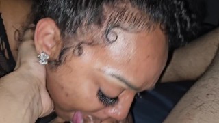 SEXY THICK EBONY TAKES A HUGE FACIAL FROM WHITE BOY!