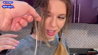 Flatmate Girl Enjoys Kitchen Sessions &mdash;  Takes Cum In Mouth &mdash;  Pigtails On Display