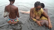 Raw Documentary Footages With 3 African Tribe Girls Dancing In The River In The Forrest