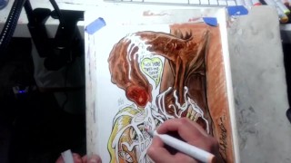 "When Life Gives You Lemon Balls" Erotic Cumshot Art Drawing BBC Blonde Teen Interracial Cum