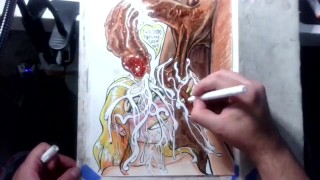 "When Life Gives You Lemon Balls" Erotic Cumshot Art Drawing BBC Blonde Teen Interracial Cum