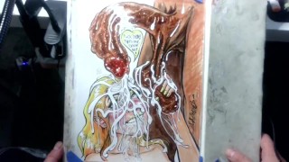"When Life Gives You Lemon Balls" Erotic Cumshot Art Drawing BBC Blonde Teen Interracial Cum
