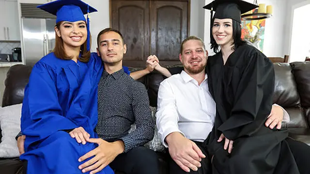 Proud StepDads Give Their Girls Hazel Heart & Remi Jones Sloppy Facial For Graduation   DaughterSwap