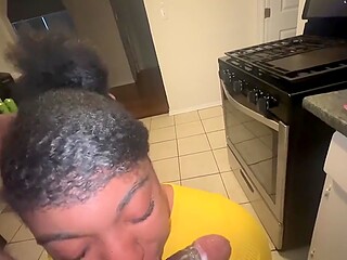 Amateur Ebony Impresses Her Black Boyfriend With Sloppy BJ And Takes His Boner In The Ass In The Kitchen