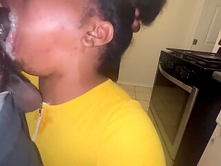 Amateur Ebony Impresses Her Black Boyfriend With Sloppy BJ And Takes His Boner In The Ass In The Kitchen
