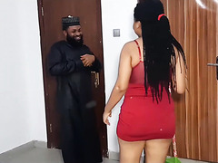 Curvy Busty Ebony Maid In A Slutty Red Dress Succumbed To A Horny Muslim Dude & Let Him Fuck Her Hard